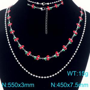 Boho Cherry Charm Bracelet Women's Stainless Steel Double Chain Jewelry - KN293026-Z
