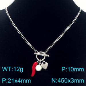 Elegant Link Neckalce for Women Adorned with Chili Charms Stainless Steel Jewelry - KN293181-Z