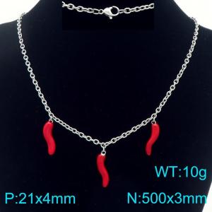 Elegant Link Neckalce for Women Adorned with Chili Charms Stainless Steel Jewelry - KN293184-Z
