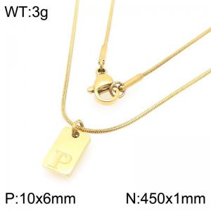 Stainless steel snake bone chain hanging square plaque carving letter P pendant jewelry charm gold necklace - KN293442-Z