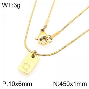 Stainless steel snake bone chain hanging square plaque carving letter Q pendant jewelry charm gold necklace - KN293443-Z