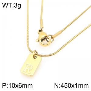 Stainless steel snake bone chain hanging square plaque carving letter R pendant jewelry charm gold necklace - KN293444-Z