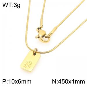 Stainless steel snake bone chain hanging square plaque carving letter S pendant jewelry charm gold necklace - KN293445-Z