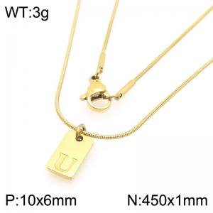 Stainless steel snake bone chain hanging square plaque carving letter U pendant jewelry charm gold necklace - KN293447-Z