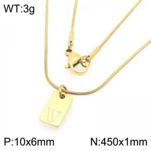 Stainless steel snake bone chain hanging square plaque carving letter V pendant jewelry charm gold necklace - KN293448-Z
