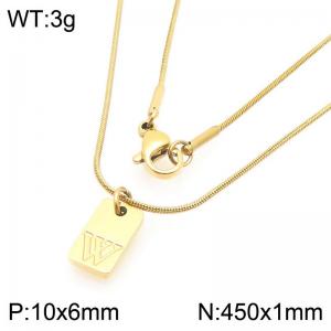 Stainless steel snake bone chain hanging square plaque carving letter W pendant jewelry charm gold necklace - KN293449-Z