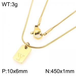 Stainless steel snake bone chain hanging square plaque carving letter Y pendant jewelry charm gold necklace - KN293451-Z