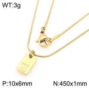Stainless steel snake bone chain hanging square plaque carving letter Z pendant jewelry charm gold necklace - KN293452-Z