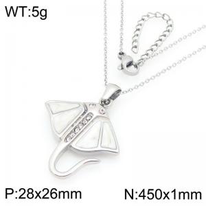 Fashionable and personalized stainless steel 28 × 26mm creative ocean series diamond studded ray shaped pendant temperament silver necklace - KN293647-GC