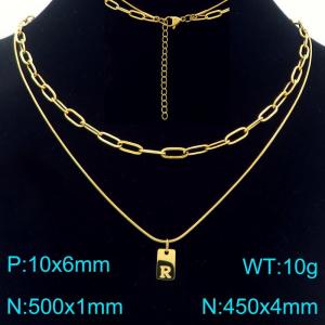 Simple Chain Link Necklace Customized Alphabet R Pendant Women Gold Color Fashion Goth Jewelry Party Gift - KN293768-Z