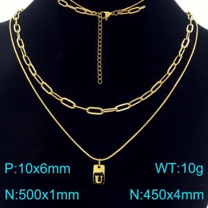 Simple Chain Link Necklace Customized Alphabet U Pendant Women Gold Color Fashion Goth Jewelry Party Gift - KN293771-Z