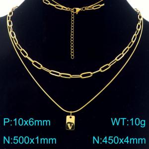 Simple Chain Link Necklace Customized Alphabet V Pendant Women Gold Color Fashion Goth Jewelry Party Gift - KN293772-Z