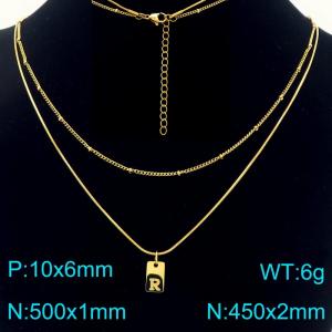 Simple Chain Link Necklace Customized Alphabet R Pendant Women Gold Color Fashion Goth Jewelry Party Gift - KN293975-Z