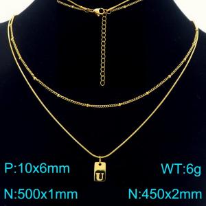 Simple Chain Link Necklace Customized Alphabet U Pendant Women Gold Color Fashion Goth Jewelry Party Gift - KN293978-Z