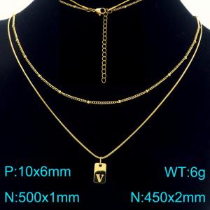 Simple Chain Link Necklace Customized Alphabet V Pendant Women Gold Color Fashion Goth Jewelry Party Gift - KN293979-Z