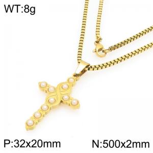 Simple and stylish stainless steel cross necklace - KN295069-Z