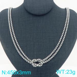 Simple stainless steel square pearl chain knot necklace - KN295083-Z