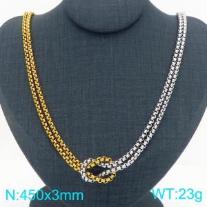 Simple gold and silver color stainless steel square pearl chain knot necklace - KN295084-Z