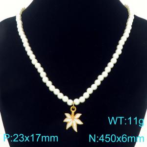 Fashionable stainless steel countryside style starfruit pearl necklace - KN295385-Z