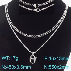 Personalized and fashionable stainless steel double-layer layered necklace paired with diamond studded bubble letter pendant - KN296869-Z