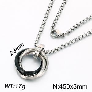 Stainless Steel Three-Ring Ring Necklace - KN302938-Z