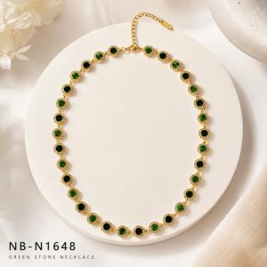 Gold Stainless Steel Halo Cubic Zirconia Tennis Choker Necklace Adjustable Full Diamond Chain - KN303941-CAJY