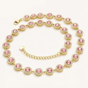 Gold Stainless Steel Halo Cubic Zirconia Tennis Choker Necklace Adjustable Full Diamond Chain - KN303942-CAJY