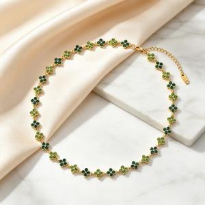 Gold Plated Stainless Steel Choker Necklace for Women, Colorful Crystal Clavicle Chain Adjustable Lucky Jewelry Gift - KN303972-CAJY