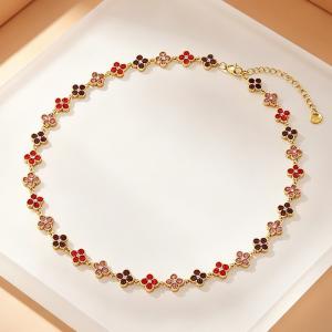 Gold Plated Stainless Steel Choker Necklace for Women, Colorful Crystal Clavicle Chain Adjustable Lucky Jewelry Gift - KN303974-CAJY