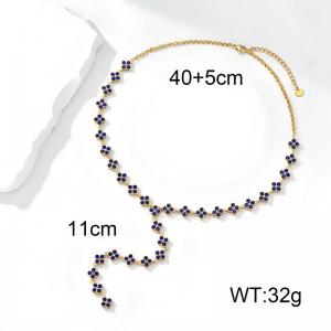 Stainless Steel Four Leaf Clover Y Necklace  Gold Plated Wine Red Rhinestone Lucky Clover Lariat Adjustable Women Trendy Necklace - KN304008-CAJY