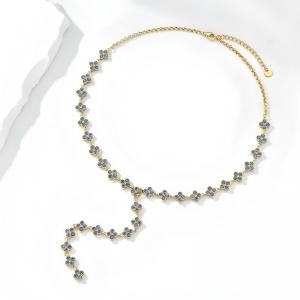 Stainless Steel Four Leaf Clover Y Necklace Gold Plated Wine Red Rhinestone Lucky Clover Lariat Adjustable Women Trendy Necklace - KN304012-CAJY