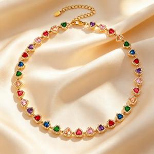 Dainty Clear Rhinestone Heart Tennis Necklace, Stainless Steel Adjustable Choker for Her - KN304018-CAJY