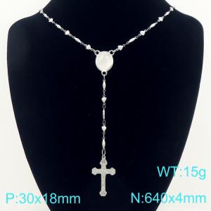 Stainless Steel Rosary Necklace - KN304087-CQ