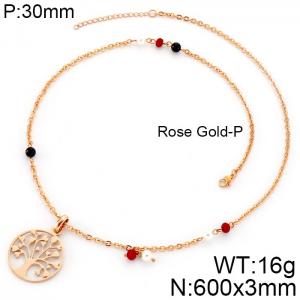SS Rose Gold-Plating Necklace - KN34026-K