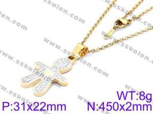 Stainless Steel Stone & Crystal Necklace - KN34145-K