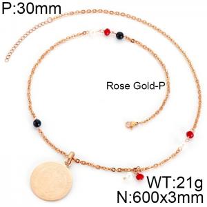 SS Rose Gold-Plating Necklace - KN34397-K