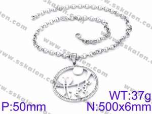 Stainless Steel Stone & Crystal Necklace - KN34650-K