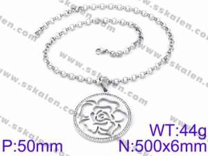 Stainless Steel Stone & Crystal Necklace - KN34658-K