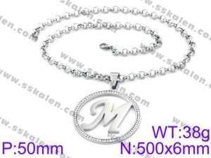 Stainless Steel Stone & Crystal Necklace - KN34745-K