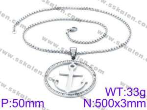 Stainless Steel Stone & Crystal Necklace - KN34768-K
