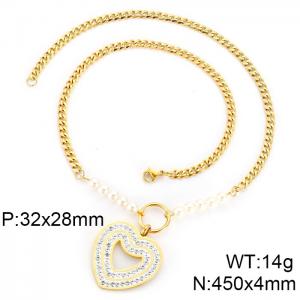 Stainless Steel Stone & Crystal Necklace - KN82109-K