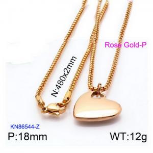 Rose Gold Heart Pedant Necklace with Rope Chain - KN86544-Z