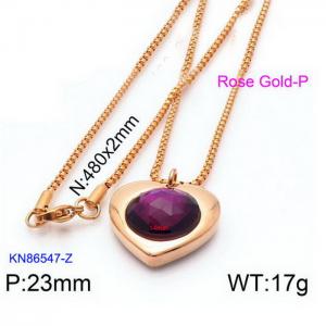 Rose Gold Plating Pedant Necklace with 14mm Purple Heart Crystal - KN86547-Z