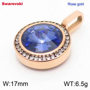 Stainless steel CZ rose gold pendant with swarovski circle stone - KP100692-K