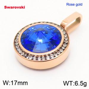 Stainless steel CZ rose gold pendant with swarovski circle stone - KP100695-K