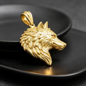 Men's Stainless Steel Cast Wolf Head Pendant Punk Jewelry - KP117150-KJX