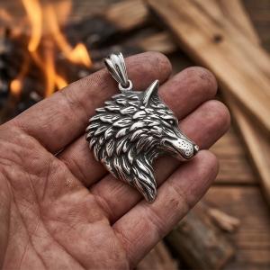 Men's Stainless Steel Cast Wolf Head Pendant Punk Jewelry - KP117151-KJX