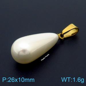 Gold Color Stainless Steel Water Droplet Plastic Pearl Pendant - KP119852-Z