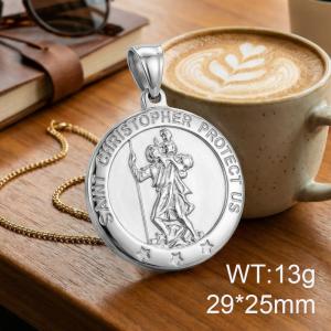 Simple circular portrait stainless steel Greek exorcism guardian deity elderly cane round pendant - KP119904-K