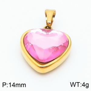 Stainless Steel Pink Glass Gold Plated Heart Pendant - KP119923-Z